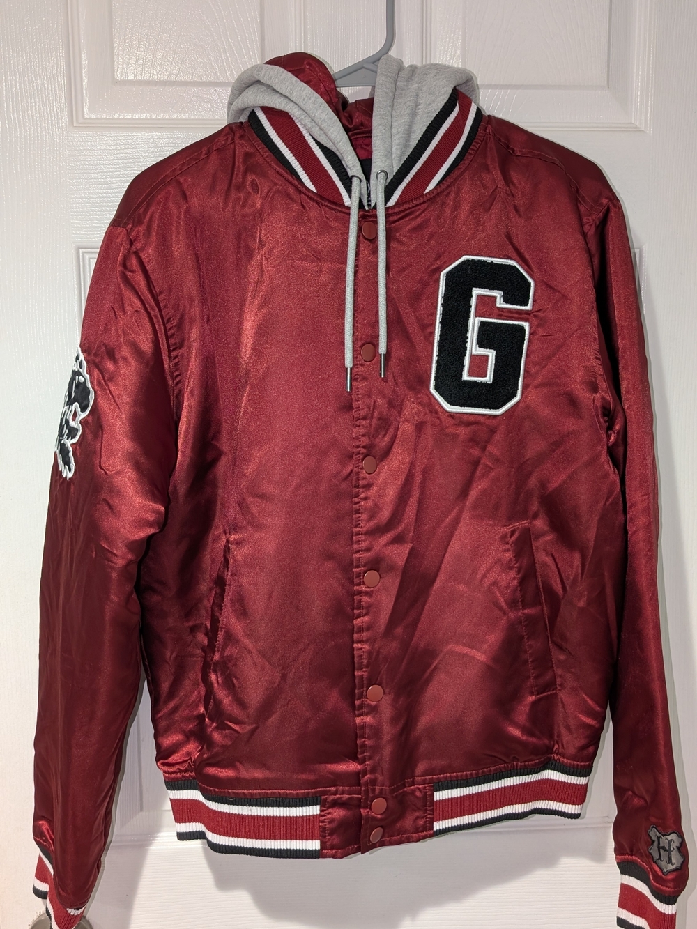 Harry Potter Gryffindor Maroon Hooded Letterman Jacket Size S "G" Patch